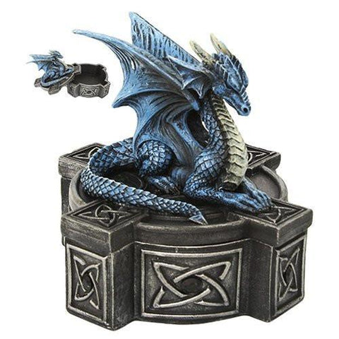 Blue Mystic Dragon Cross Statue Celtic Box By Anne Stokes