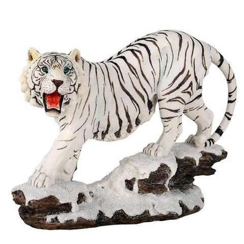 Wildlife White Siberian Tigers Trotting On Snowcap Rocks 11 Inch Collectible Figurine Statue Home Decor Gift