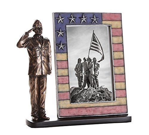 US Air Force Cold Cast Bronze Air Force Officer Salute Stars and Stripes Honoring America's Finest Desktop Sculptural Photo Frame