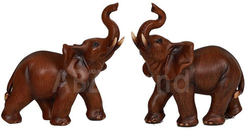 ABZ Brand Feng Shui Wood Like Finish Lucky Elephant Statue Set of 2 Fortune Wisdom