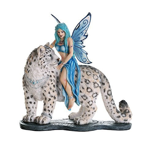 Decorative Companion Fairy Hima with Snow Leopard Collectible Decorative Statue 8H