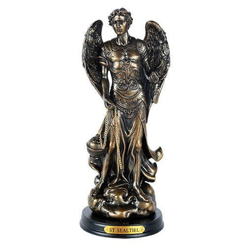 St. Sealtiel Archangel of Worship and Contemplation 8 Inch Tall Wooden Base with Brass Name Plate