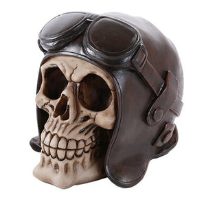 Skull Wearing Vintage Aviator Brown Leather WWII Hat Collectible