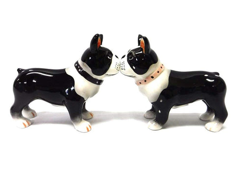 Boston Terrier Pups Ceramic Magnetic Salt and Pepper Shaker Set