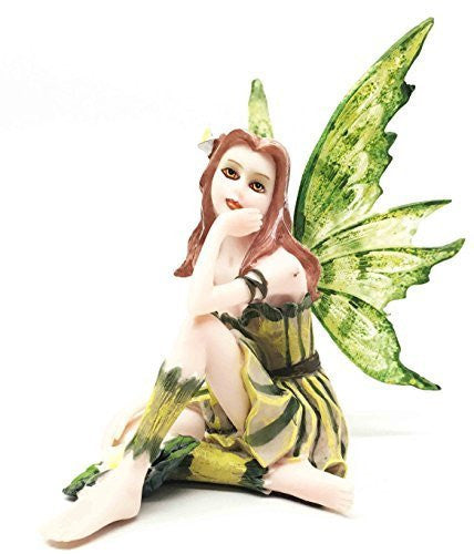 Small Meadowland Tribal Green Barberry Flower Girl Fairy Daydreaming Figurine