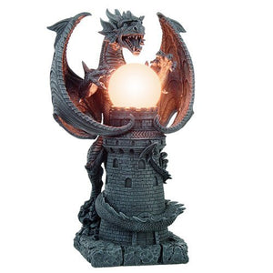 Stone Castle Guardian Dragon Illuminated Orb Wing Sculptural Floor Table Lamp 19 Inch H