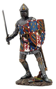 Medieval Knight in Full Armor Shield and Sword Collectible Figurine 7.5 Inch Tall