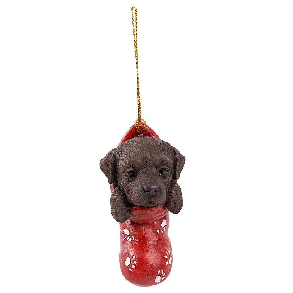 Chocolate Brown Labrador Retriever In Holiday Sock Decorative Holiday Festive Christmas Hanging Ornament