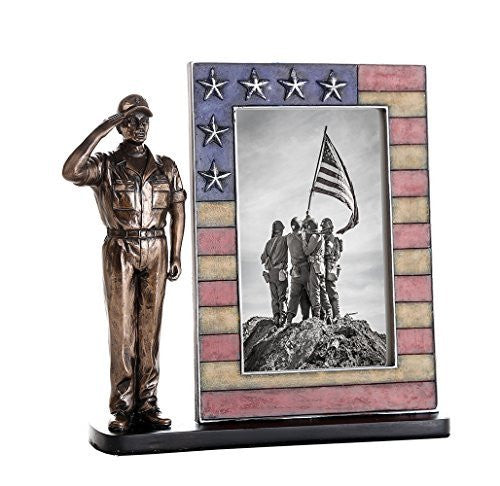 US Coast Guard Cold Cast Bronze Coast Guard Salute Stars and Stripes Honoring America's Finest Desktop Sculptural Photo Frame