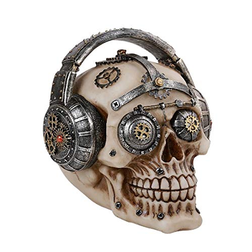 Steampunk Gear Human Skull with Headphones Gearwork Statue