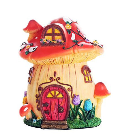 Miniature Fairy Garden of Enchantment Mushroom Fairy Toadstool Cottage Figurine Display 6.5 Inches