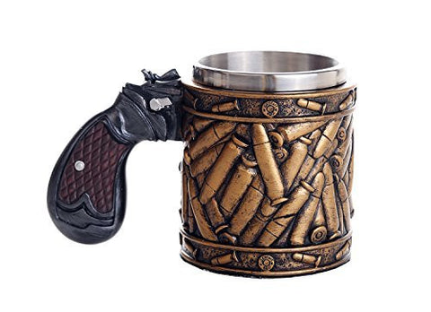 Novelty Pistol Handle with Bullet Casings Coffee Mugs Gun Mugs Pistol Cup 11oz