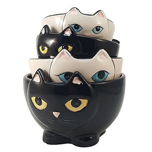 Adorable Ceramic Black and White Cats Nesting Measuring Cup Set of 4 Creative Kitchen Decor
