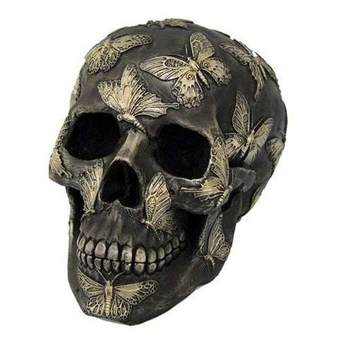 Skull Engraved with Butterflies Gothic Collectible Desktop Figurine Gift 6 Inch