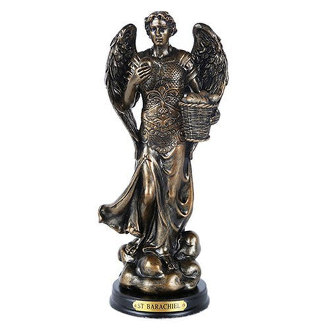 St. Barachiel Archangel Blessings From God Figurine 8 Inch Tall Wooden Base with Brass Name Plate