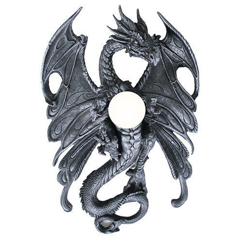Large Home Decor Wall Mounted Dragon Lamp In Faux Stone Finish Made of Polyresin