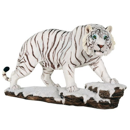White Siberian Tigers Trotting On Snowcap Rocks Wildlife 11 Inch Collectible Figurine Statue Home Decor Gift