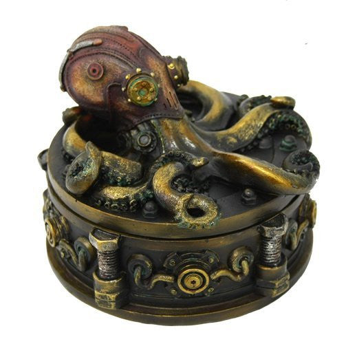 Steampunk Octopus Collectible Round Trinket box 4.75 Inch Diameter