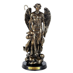 St. Raphael Patron Saint of Travellers and Medical Workers 8 Inch Tall Wooden Base with Brass Name Plate