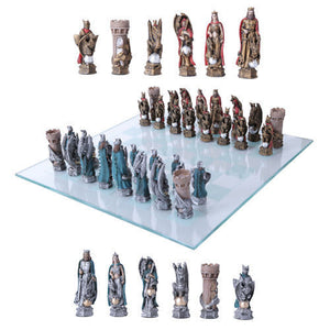 King Arthur British Leader Medieval Chess Set With Glass Board