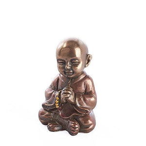 Tiny Bronze Painted Resin Monk Figurine for Gifting, Meditation, and More