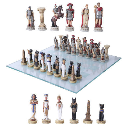 Egyptian Vs Roman Chess Set With Glass Board