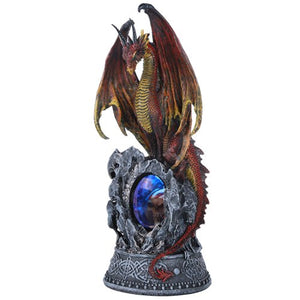 Guardian Dragon Protecting Castle with Illuminate Skull Collectible Figurine 12 Inch