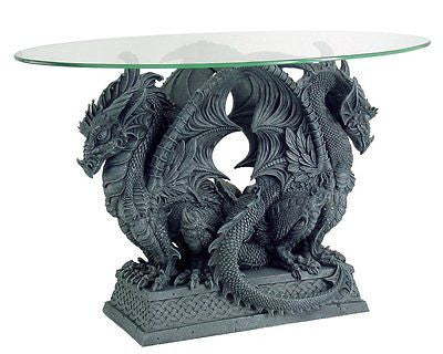 Medieval Double Dragons Sculptural Table Oval Glass Topped Home Accent Table 24