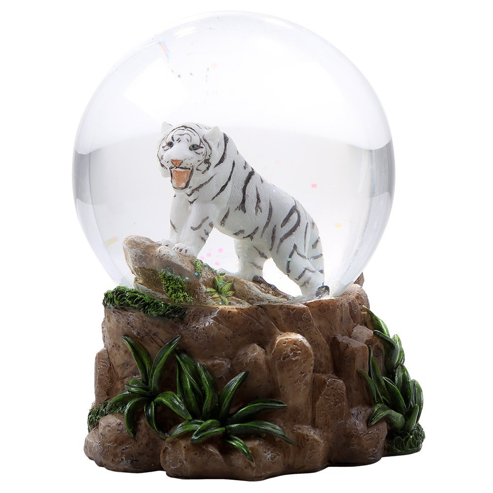 White Tiger Glitter Water Globe Collectible Water Ball