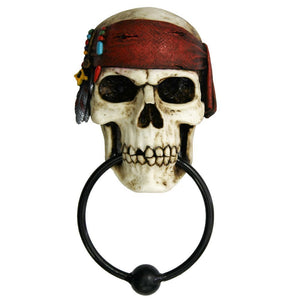 Nautical Buccaneer Pirate Skull Resin Door Knocker with Cast Iron Knocker