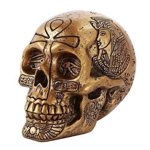 Ancient Egyptian Inspired Nefertiti King Tut Ankh Golden Skull Collectible