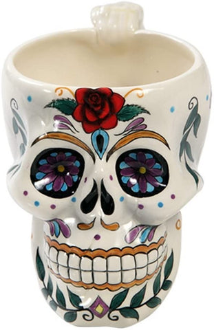 White Day of the Dead Red Rose Sugar Skull Drink Coffee Mug Cup Ceramic