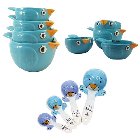 Blue Bird Ceramic Measuring Cup and Spoon Set Kitchen Decor