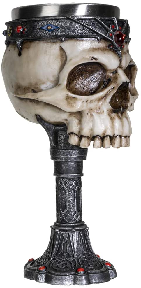Crowned Gothic Ossuary Skull Wine Goblet Removable Stainless Steel Insert Stemware Sacrificial Ceremonial Skull Wine Cha