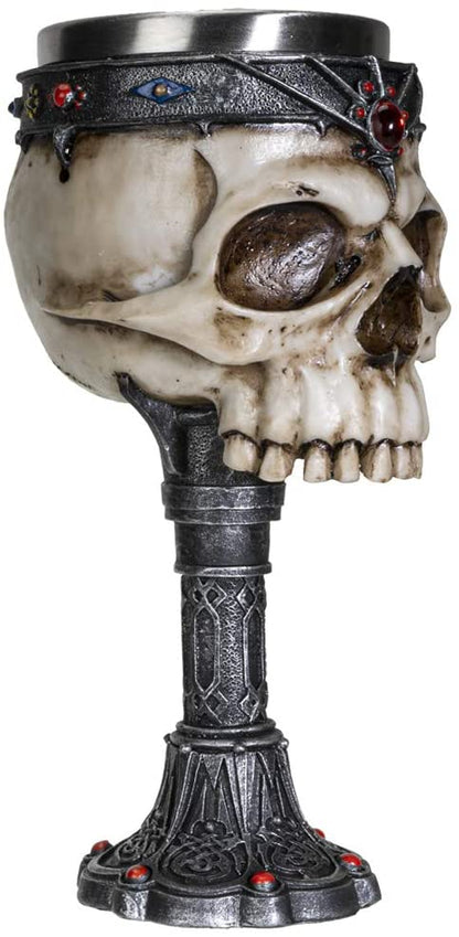 Crowned Gothic Ossuary Skull Wine Goblet Removable Stainless Steel Insert Stemware Sacrificial Ceremonial Skull Wine Cha