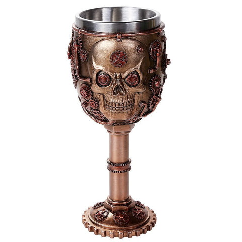 Steampunk Gear Head Skull Goblet Gothic Chalice Wine