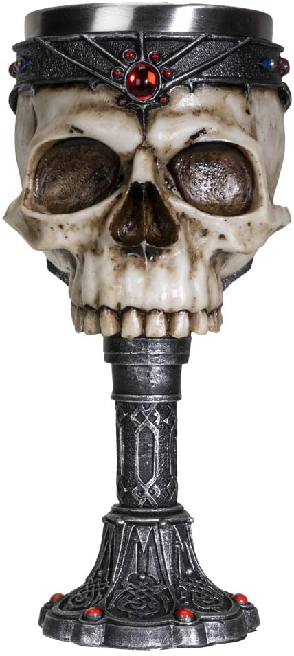 Crowned Gothic Ossuary Skull Wine Goblet Removable Stainless Steel Insert Stemware Sacrificial Ceremonial Skull Wine Cha