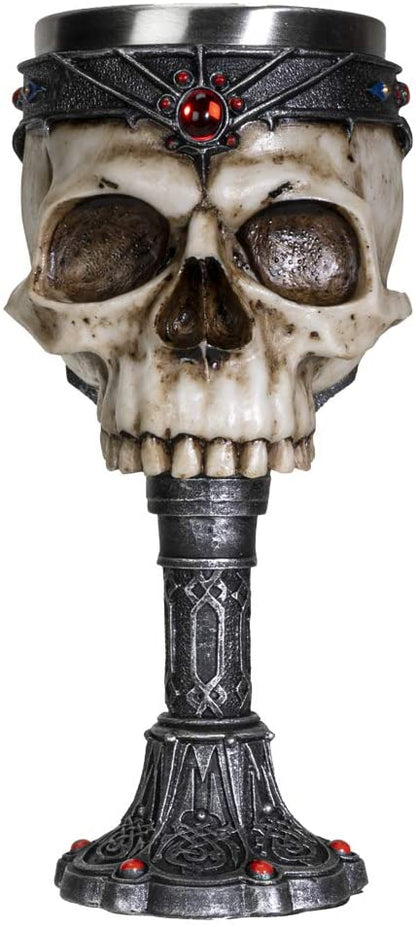 Crowned Gothic Ossuary Skull Wine Goblet Removable Stainless Steel Insert Stemware Sacrificial Ceremonial Skull Wine Cha