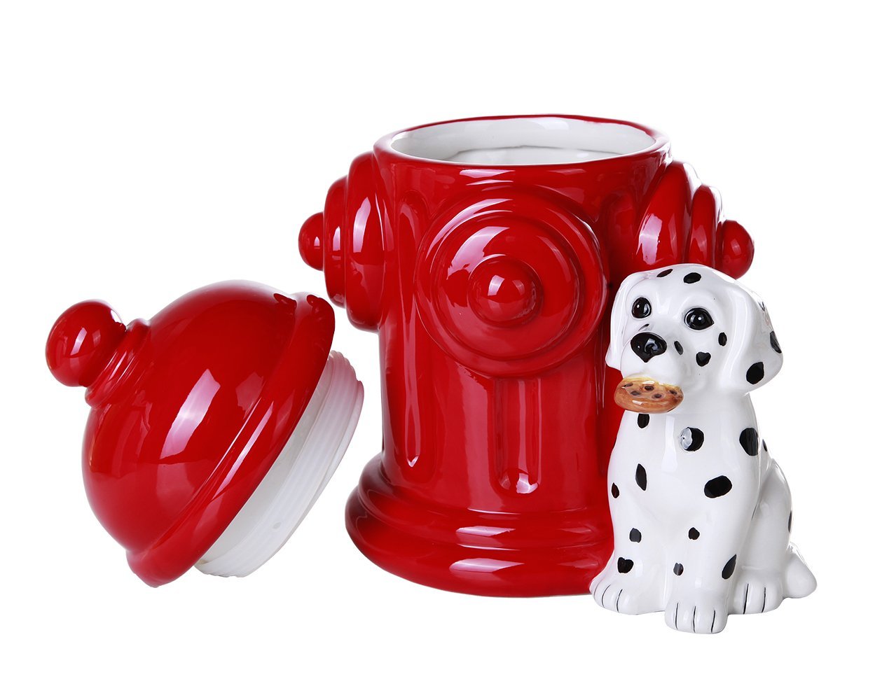 Firehouse Dalmatians and Fire Hydrant Ceramic Cookie Jar Kitchen Counter Decor 8.5 Inch Tall