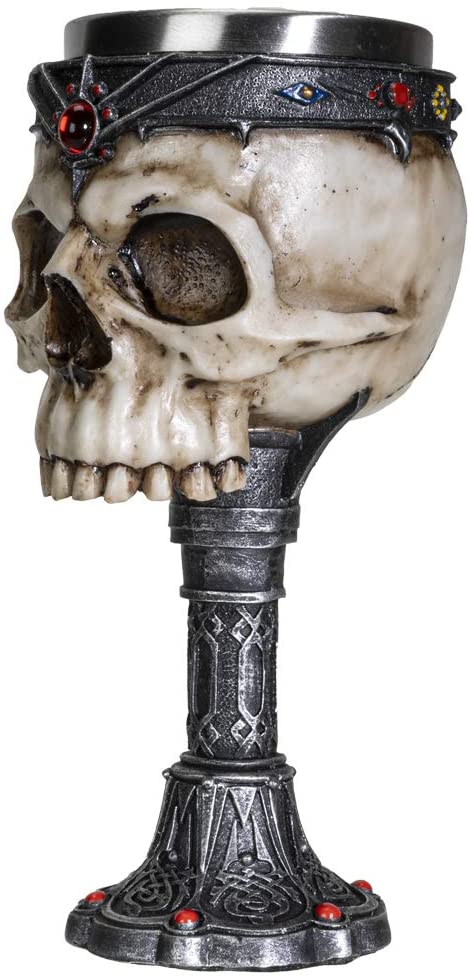 Crowned Gothic Ossuary Skull Wine Goblet Removable Stainless Steel Insert Stemware Sacrificial Ceremonial Skull Wine Cha