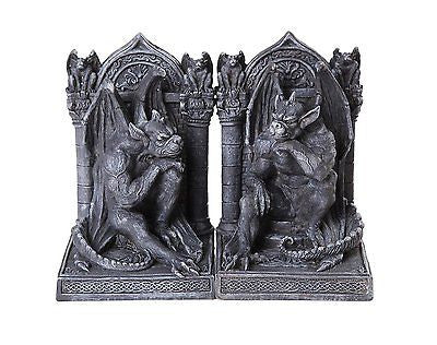Gothic Thinker Gargoyle Sculpture Stone Finish Book Ends Set 6.75 Inches Tall