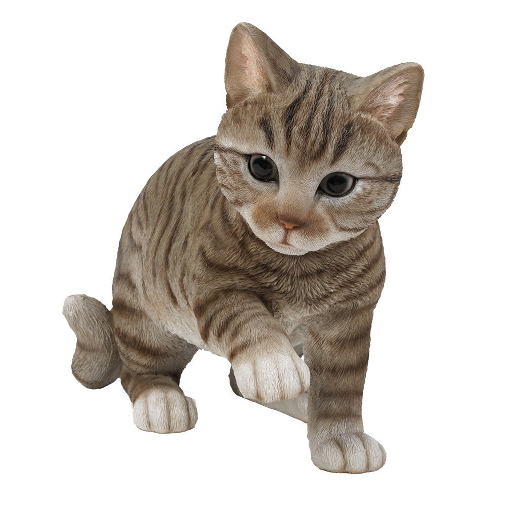 Realistic Grey Tabby Cat Kitten Collectible Figurine 10 in