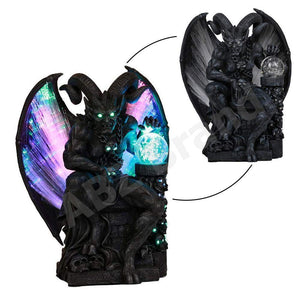 Horned Devil Winged Baphomet Gargoyle Crystal Ball Fiber Optic Statue