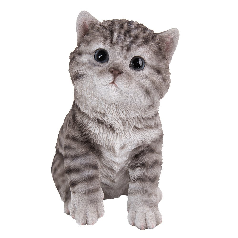 Realistic Cute Grey Tabby Kitten Collectible Figurine Amazing Detail Glass Eyes