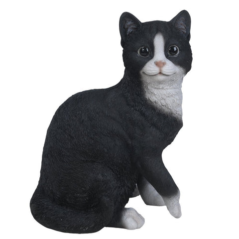 Bicolor Black and White Cat Kitten Collectible Figurine Glass Eyes Life Size