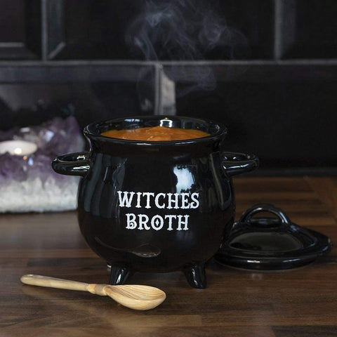 Botega WorldWide Witches Broth Cauldron Ceramic Bowl with Broom Spoon