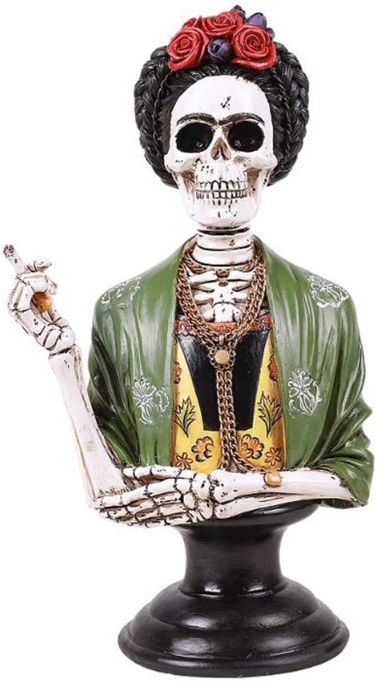 Botega Worldwide Day of Dead Rose Smoking Sugar Skeleton Bust Resin Figurine