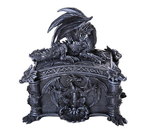 Medieval Ferocious Dragon Lidded Trinket Jewelry Box Decorative Keepsake Box Rectangular 6.25 Inch L