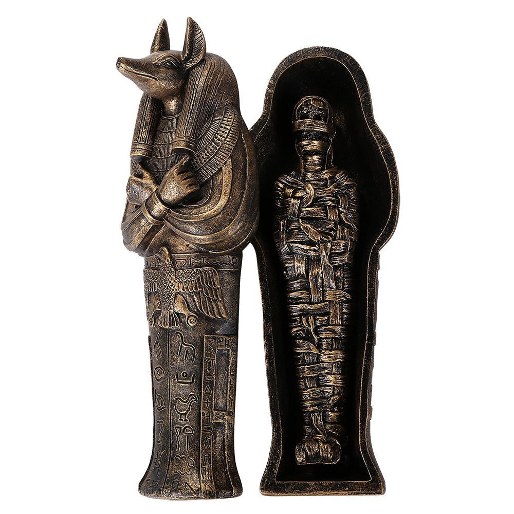 Ancient Egyptian Artifact Collectible God of Underworld Anubis Sarcophagus Coffin w/ Mummy Insert