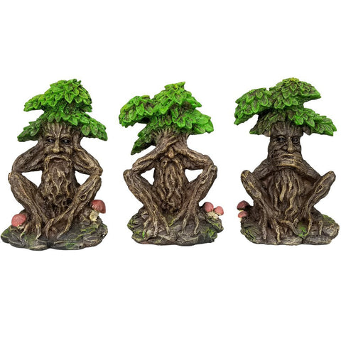 Forest Spirit See Hear Speak No Evil Wise Greenman Figurines Set of Three Whispering Forest